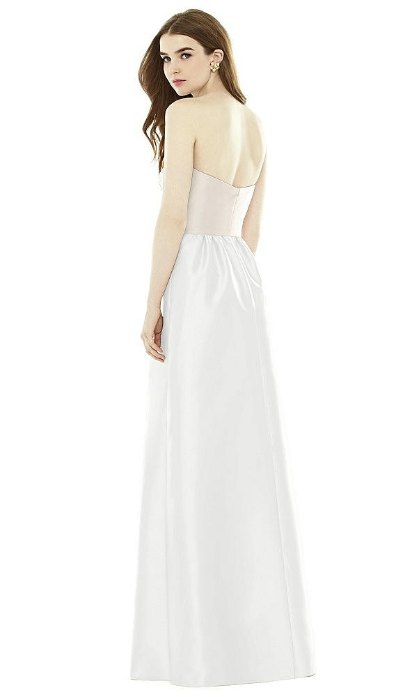 Back View - White & Ivory Full Length Strapless Satin Twill dress with Pockets