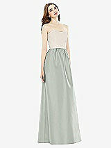 Front View Thumbnail - Willow Green & Ivory Full Length Strapless Satin Twill dress with Pockets