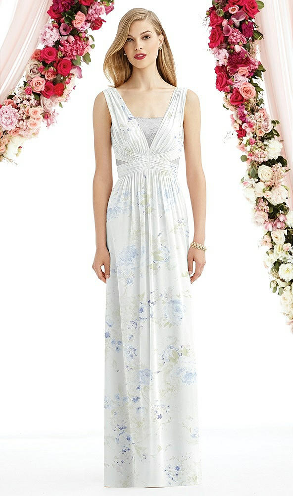 Front View - Bleu Garden & Metallic Silver After Six Bridesmaid Dress 6741