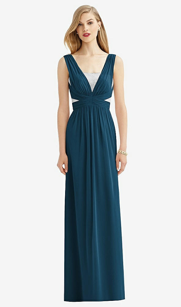 Front View - Atlantic Blue & Metallic Silver After Six Bridesmaid Dress 6741