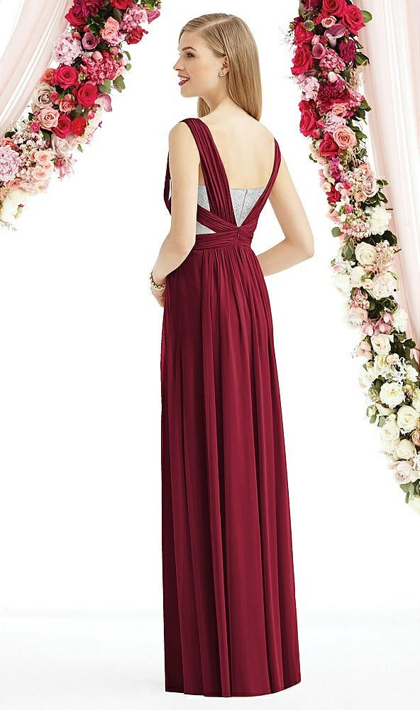 Back View - Burgundy & Metallic Silver After Six Bridesmaid Dress 6741