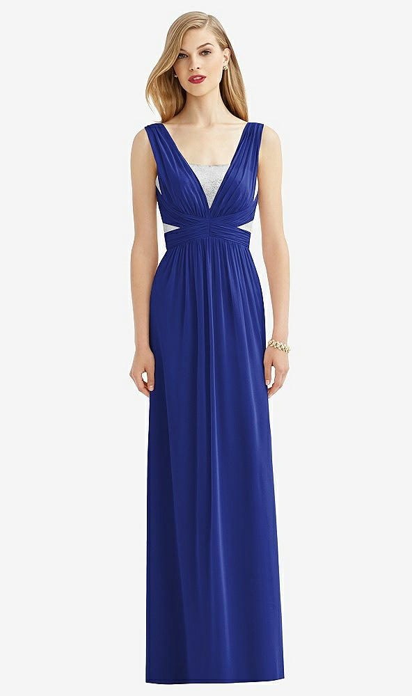 Front View - Cobalt Blue & Metallic Silver After Six Bridesmaid Dress 6741