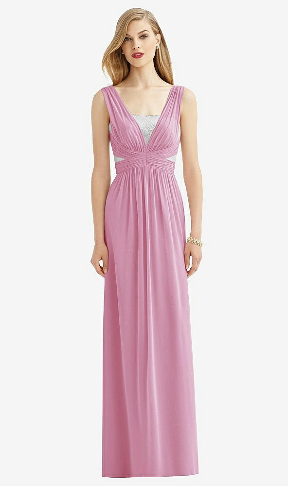 Front View - Powder Pink & Metallic Silver After Six Bridesmaid Dress 6741