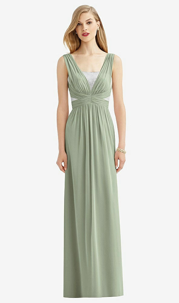 Front View - Sage & Metallic Silver After Six Bridesmaid Dress 6741