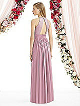 Rear View Thumbnail - Dusty Pink Halter Lux Chiffon Sequin Bodice Dress