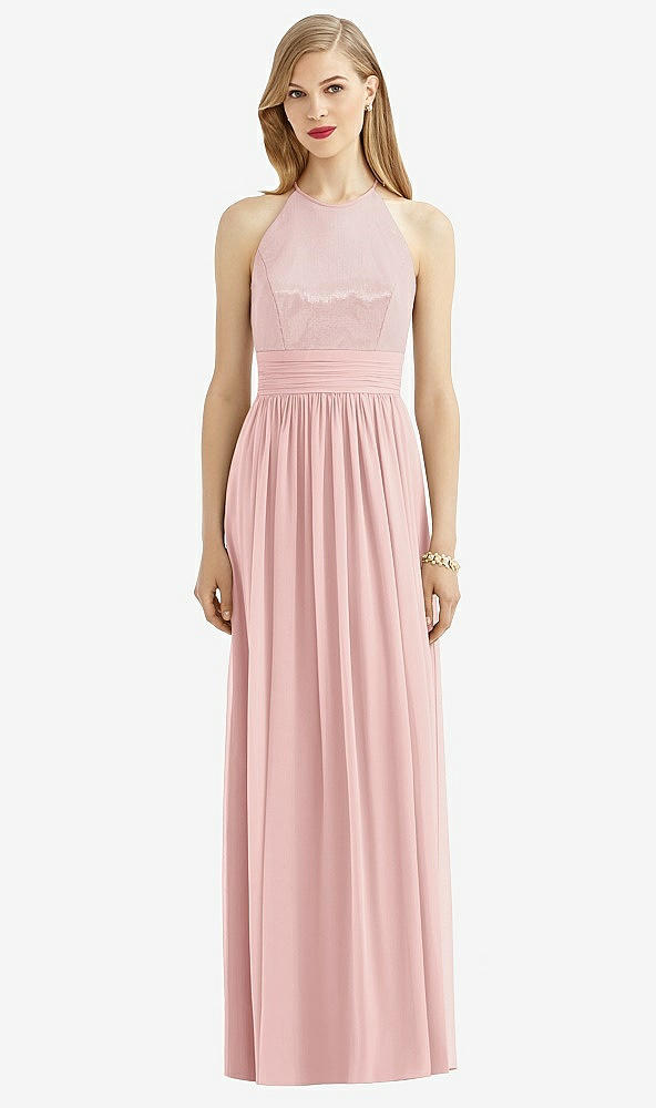 Front View - Rose Halter Lux Chiffon Sequin Bodice Dress