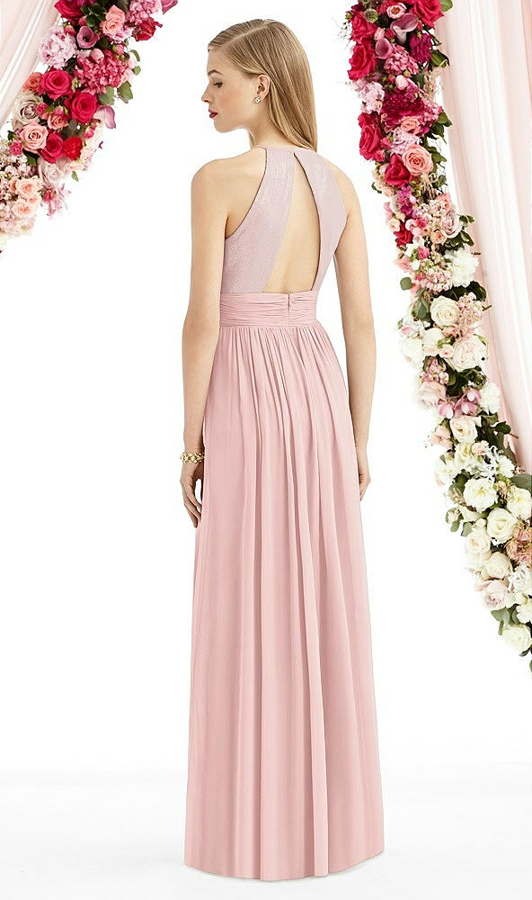 Back View - Rose Halter Lux Chiffon Sequin Bodice Dress