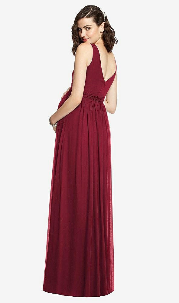 Back View - Burgundy Sleeveless Notch Maternity Dress