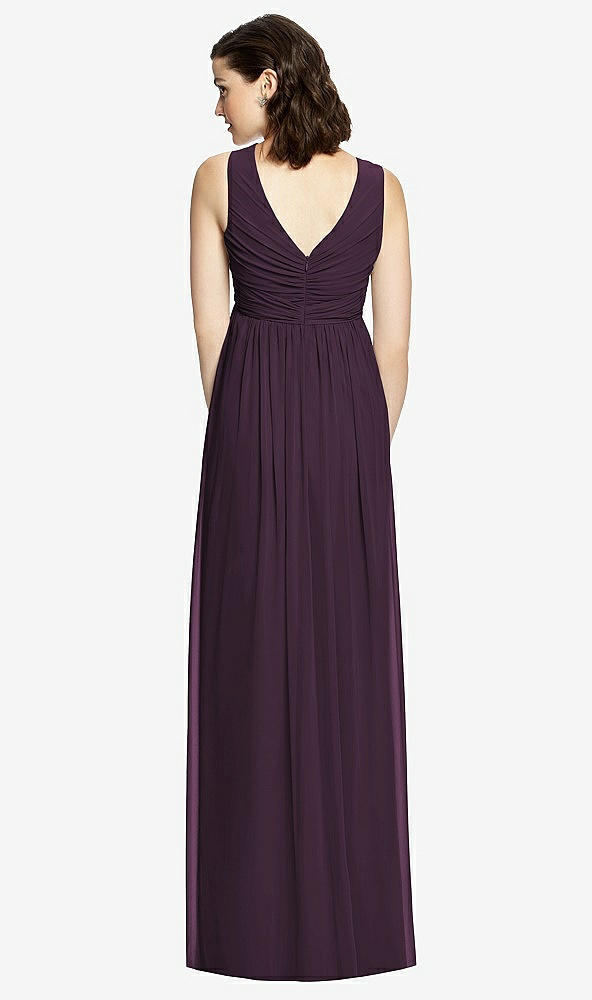 Back View - Aubergine Sleeveless Shirred Skirt Maternity Dress