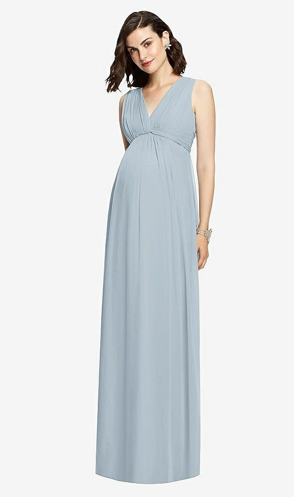 Front View - Mist Sleeveless Shirred Skirt Maternity Dress