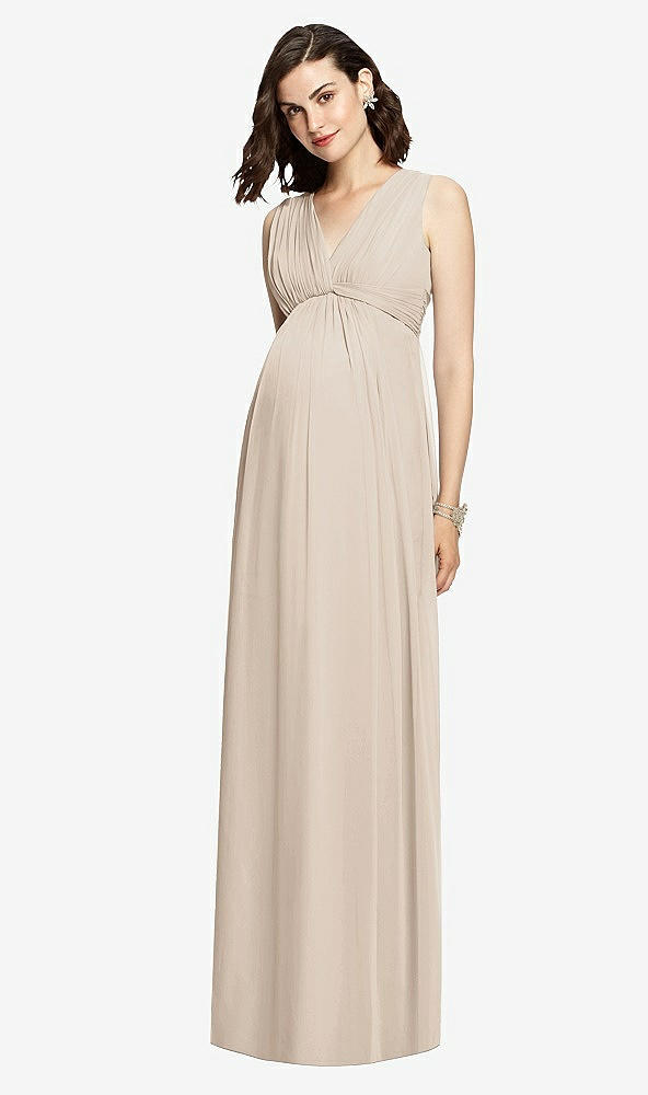 Front View - Nude Gray Sleeveless Shirred Skirt Maternity Dress