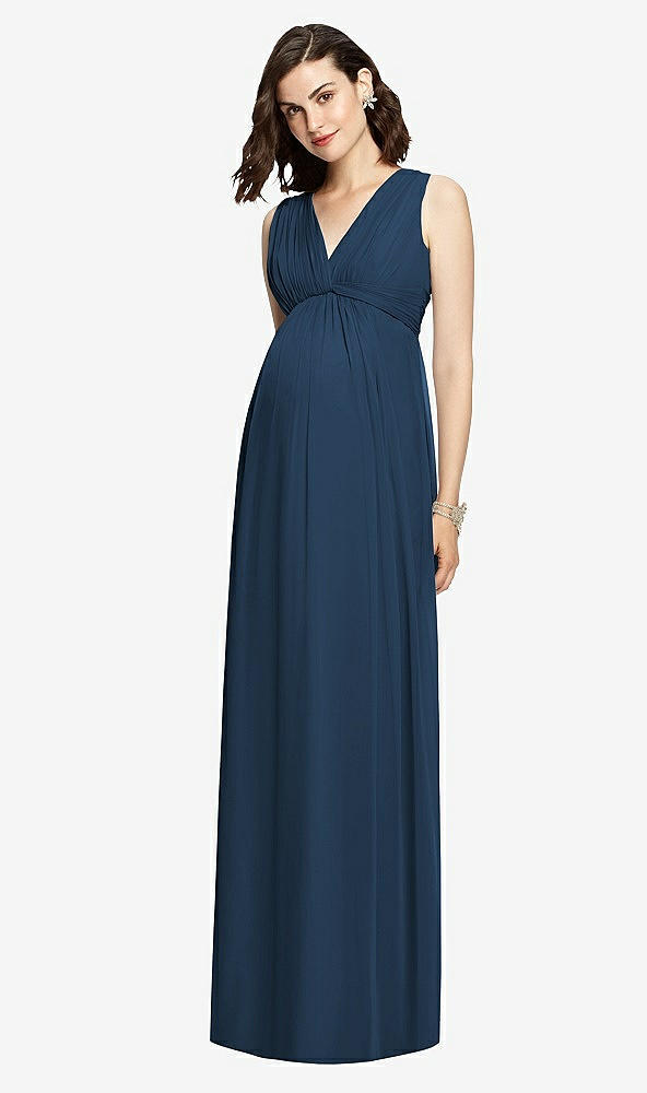 Front View - Sofia Blue Sleeveless Shirred Skirt Maternity Dress