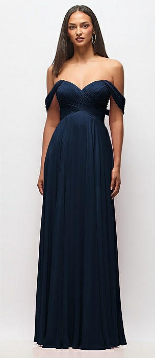 Off-the-Shoulder Draped Chiffon Maxi Dress