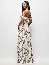Rear View Thumbnail - Palm Beach Print Off-the-Shoulder Draped Chiffon Maxi Dress