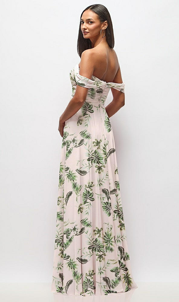 Back View - Palm Beach Print Off-the-Shoulder Draped Chiffon Maxi Dress