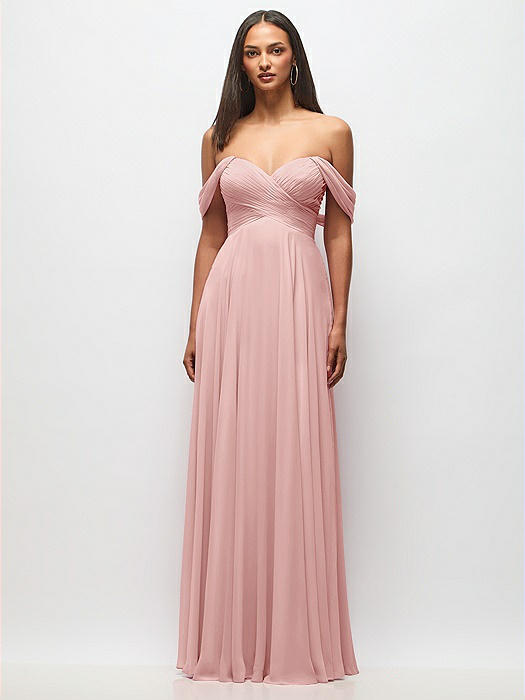 Off-the-Shoulder Draped Chiffon Maxi Dress