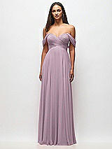 Front View Thumbnail - Suede Rose Off-the-Shoulder Draped Chiffon Maxi Dress