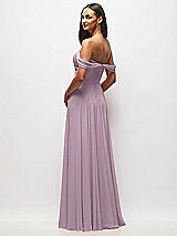 Rear View Thumbnail - Suede Rose Off-the-Shoulder Draped Chiffon Maxi Dress