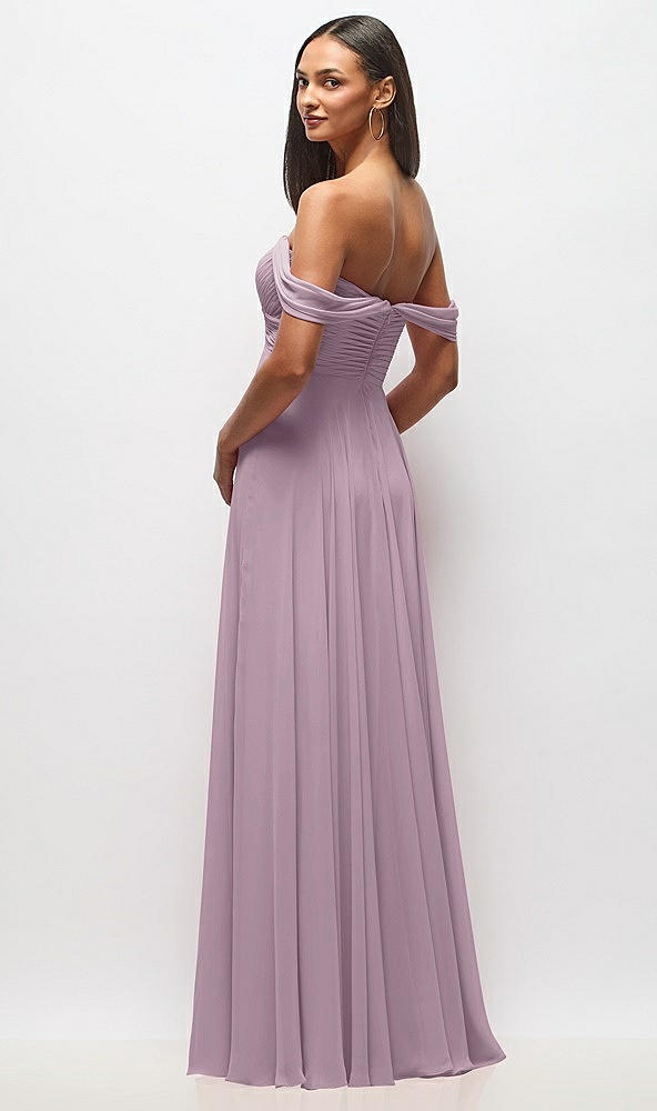 Back View - Suede Rose Off-the-Shoulder Draped Chiffon Maxi Dress