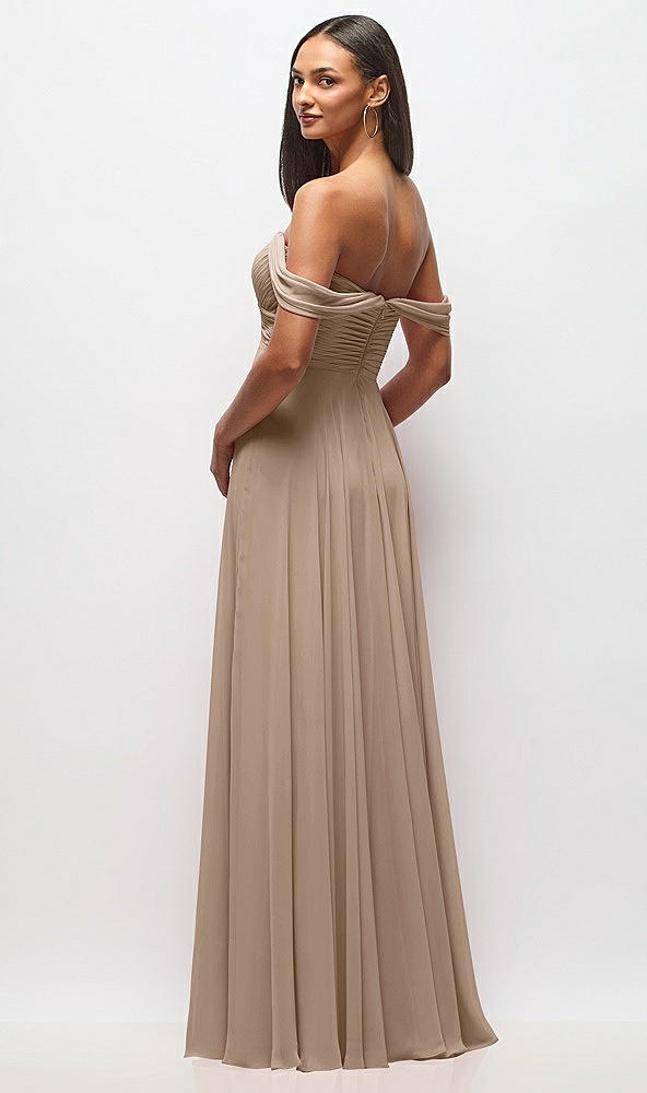 Back View - Topaz Off-the-Shoulder Draped Chiffon Maxi Dress