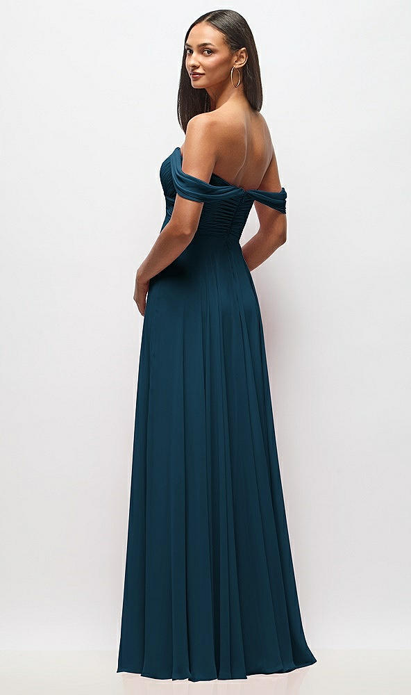 Back View - Atlantic Blue Off-the-Shoulder Draped Chiffon Maxi Dress