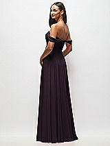 Rear View Thumbnail - Aubergine Off-the-Shoulder Draped Chiffon Maxi Dress
