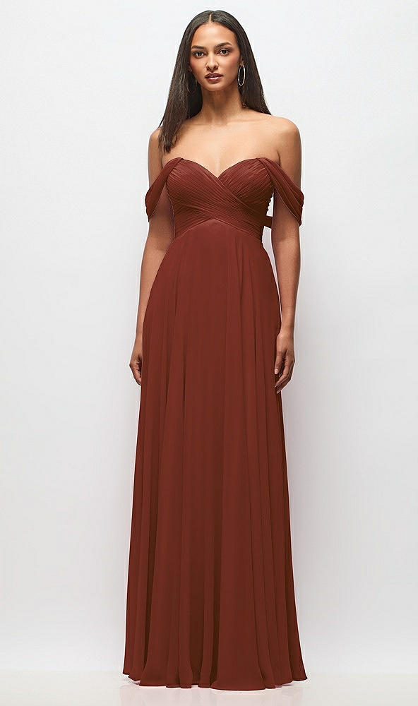 Front View - Auburn Moon Off-the-Shoulder Draped Chiffon Maxi Dress