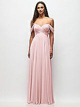 Front View Thumbnail - Ballet Pink Off-the-Shoulder Draped Chiffon Maxi Dress