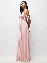 Side View Thumbnail - Ballet Pink Off-the-Shoulder Draped Chiffon Maxi Dress