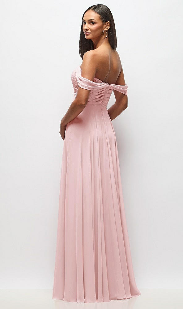 Back View - Ballet Pink Off-the-Shoulder Draped Chiffon Maxi Dress
