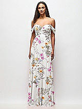 Front View Thumbnail - Butterfly Botanica Ivory Off-the-Shoulder Draped Chiffon Maxi Dress
