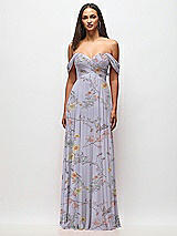 Front View Thumbnail - Butterfly Botanica Silver Dove Off-the-Shoulder Draped Chiffon Maxi Dress