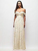 Front View Thumbnail - Butter Yellow Floral Off-the-Shoulder Draped Chiffon Maxi Dress