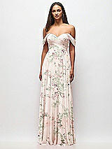 Front View Thumbnail - Blush Garden Off-the-Shoulder Draped Chiffon Maxi Dress