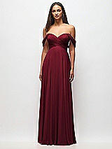 Front View Thumbnail - Burgundy Off-the-Shoulder Draped Chiffon Maxi Dress