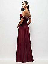 Rear View Thumbnail - Burgundy Off-the-Shoulder Draped Chiffon Maxi Dress
