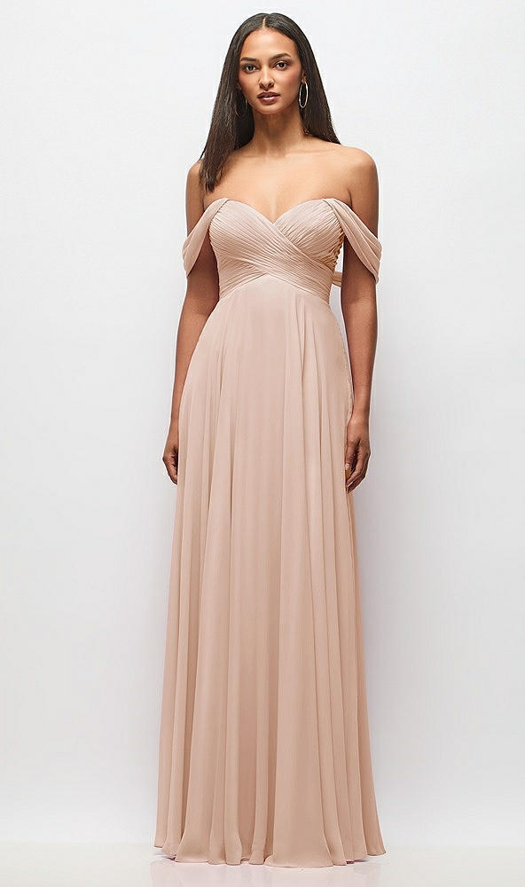Front View - Cameo Off-the-Shoulder Draped Chiffon Maxi Dress