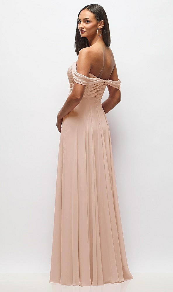 Back View - Cameo Off-the-Shoulder Draped Chiffon Maxi Dress