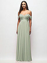 Front View Thumbnail - Celadon Off-the-Shoulder Draped Chiffon Maxi Dress