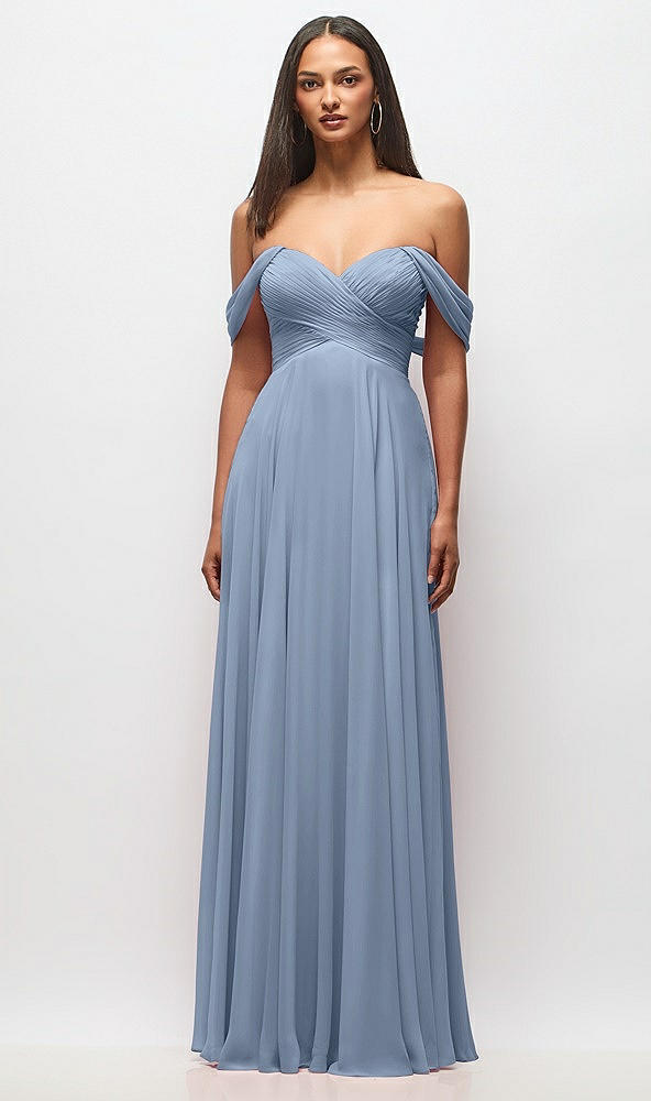 Front View - Cloudy Off-the-Shoulder Draped Chiffon Maxi Dress
