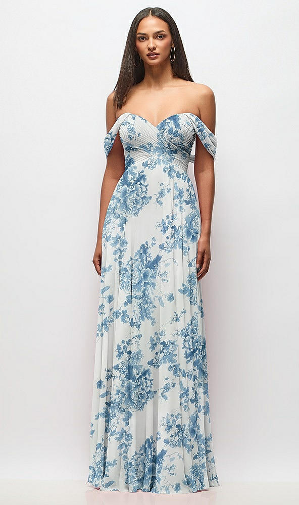 Front View - Cottage Rose Dusk Blue Off-the-Shoulder Draped Chiffon Maxi Dress
