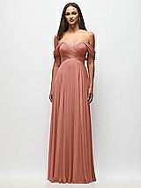Front View Thumbnail - Desert Rose Off-the-Shoulder Draped Chiffon Maxi Dress