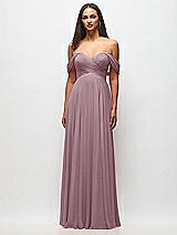Front View Thumbnail - Dusty Rose Off-the-Shoulder Draped Chiffon Maxi Dress