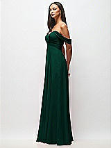 Side View Thumbnail - Hunter Green Off-the-Shoulder Draped Chiffon Maxi Dress