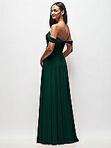 Rear View Thumbnail - Hunter Green Off-the-Shoulder Draped Chiffon Maxi Dress