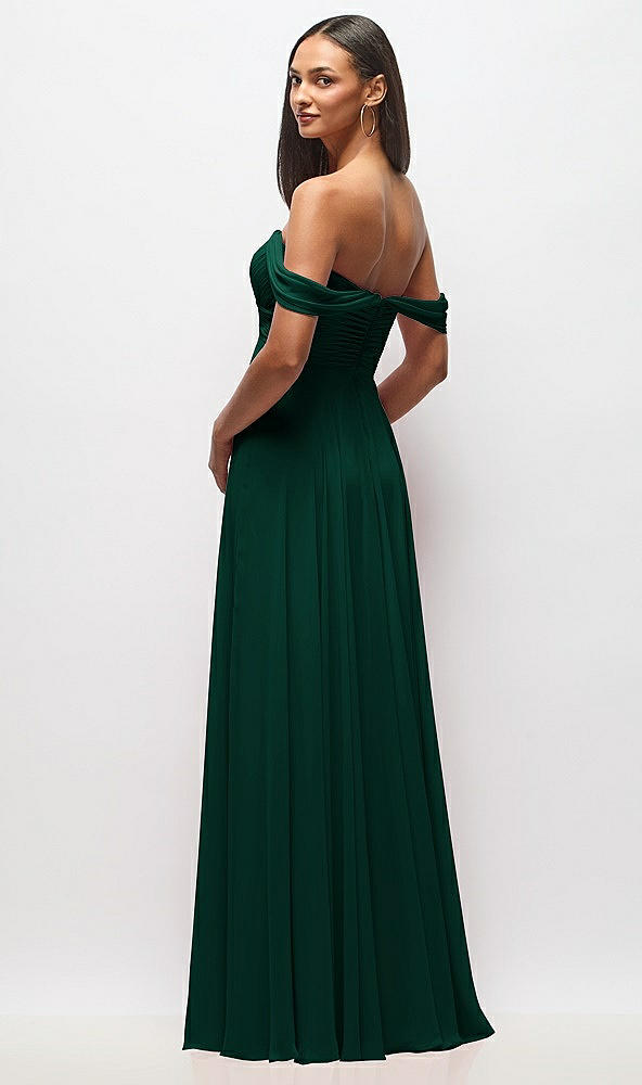 Back View - Hunter Green Off-the-Shoulder Draped Chiffon Maxi Dress