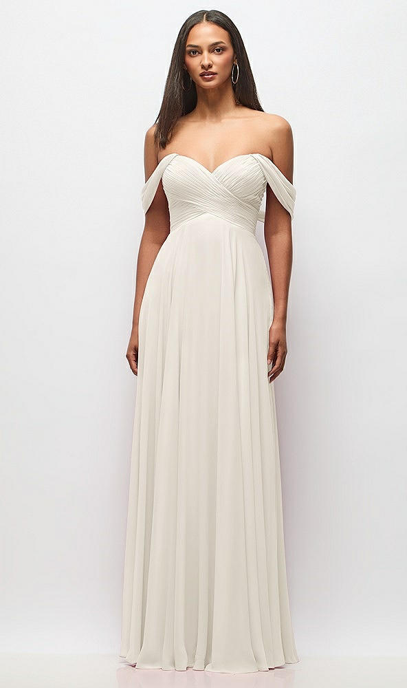 Front View - Ivory Off-the-Shoulder Draped Chiffon Maxi Dress