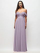 Front View Thumbnail - Lilac Haze Off-the-Shoulder Draped Chiffon Maxi Dress