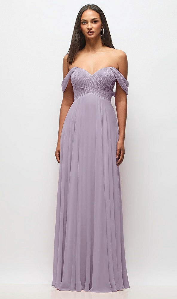 Front View - Lilac Haze Off-the-Shoulder Draped Chiffon Maxi Dress