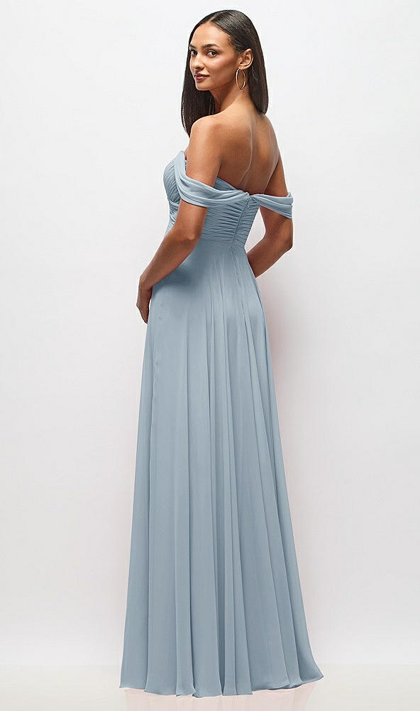 Back View - Mist Off-the-Shoulder Draped Chiffon Maxi Dress